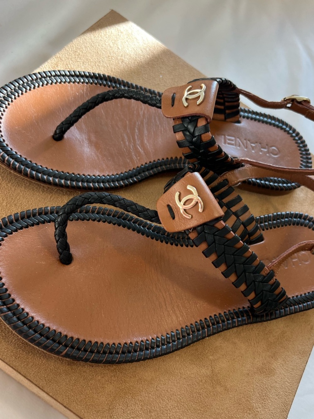 Chanel Leather Interwoven Thong Sandals (Size 38.5 EU)